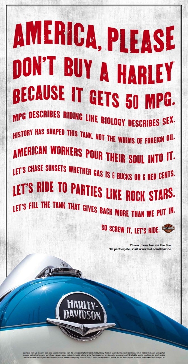America Please Don T Buy A Harley Because It Gets 50 Mpg