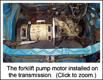 Forklift motor installed on transmission