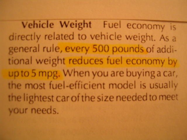 vehicle weight vs mpg