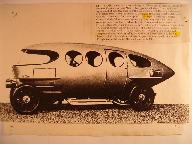 A truly custom car.Count Ricotti's one-off Alfa Romeo bullet on wheels ( 1913 )