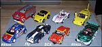 Slot car sample set.  All cars in back row are home-made.