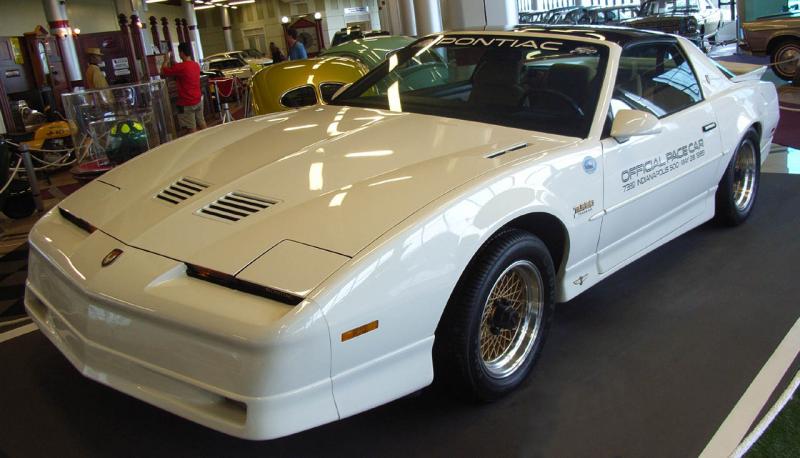 Pontiac Trans Am 1989 Indianapolis 500 pace car.  Picture taken from :
http://en.wikipedia.org/wiki/File:Pontiac_Trans_Am_1989_Indianapolis_500_pace_car.jpg