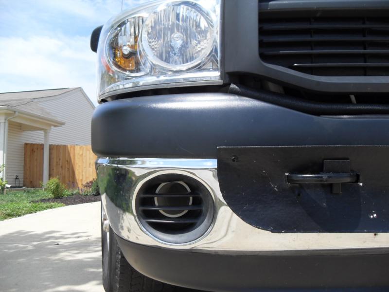 Finished view from outside the truck.  I think I may get some PVC-compatible black spray paint so it "hides" the pipe some more.  Right now, though, it's only clearly obvious if you bend down and look directly through the fog lamp hole grille.