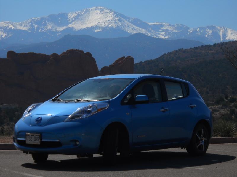 leaf pikes peak Co.  Eco modders' photo op: THE place to park your eco-car for Garden of the Gods / Pikes Peak photo!