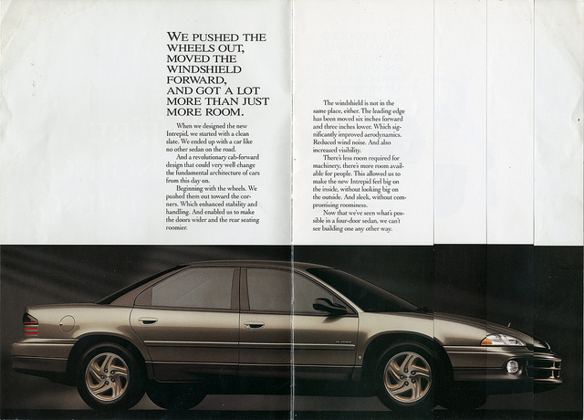 1997 Dodge Intrepid showing Chrysler's cab forward, aero inspired styling. Note low stagnation point.